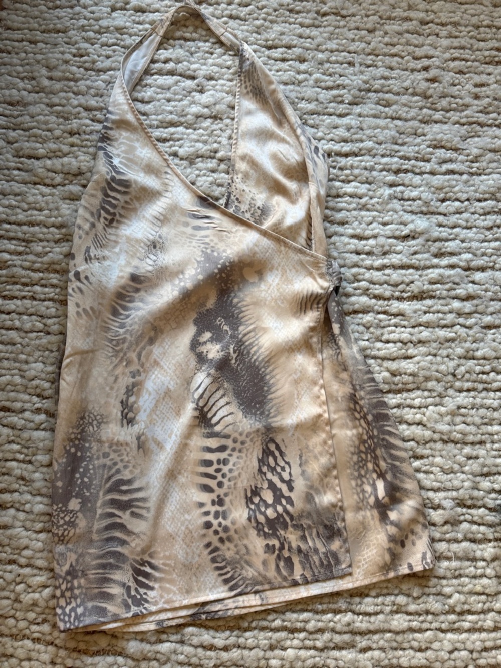 ❤️NEW Satin Animal Print Halter dress Taupe and Gray